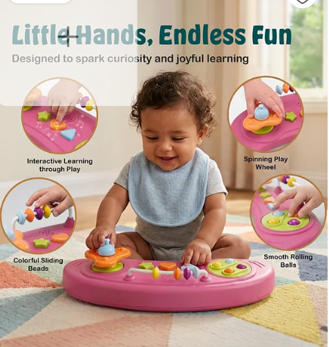 Babyhug 2 in 1 Walker with Height Adjustment & Detachable Toy Bar with Lights & Music | Musical Activity Tray| Soft Cushion Seat| Speed Control| Push Walker| Wheel Lock| Anti-fall Protection - Pink - Image 3