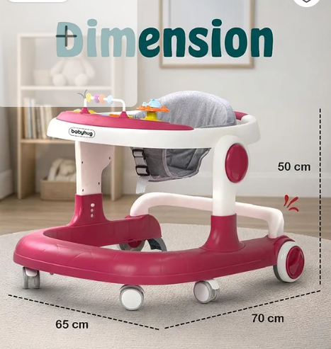 Babyhug 2 in 1 Walker with Height Adjustment & Detachable Toy Bar with Lights & Music | Musical Activity Tray| Soft Cushion Seat| Speed Control| Push Walker| Wheel Lock| Anti-fall Protection - Pink - Image 4