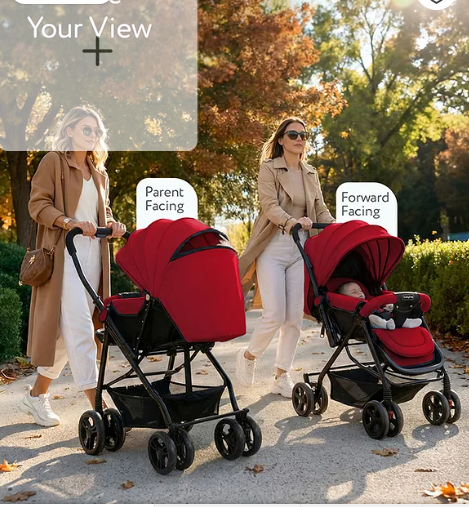 Babyhug Symphony Stroller With Reversible Handle & Mosquito Net- Mauve| Multi-Reclining Seat| Adjustable Legrest| Storage Basket| Linked Brake| Peek-a-boo Window| Padded Cushion| Lockable Swivel Wheel - Image 2