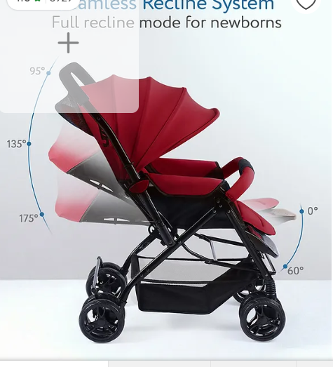 Babyhug Symphony Stroller With Reversible Handle & Mosquito Net- Mauve| Multi-Reclining Seat| Adjustable Legrest| Storage Basket| Linked Brake| Peek-a-boo Window| Padded Cushion| Lockable Swivel Wheel - Image 4