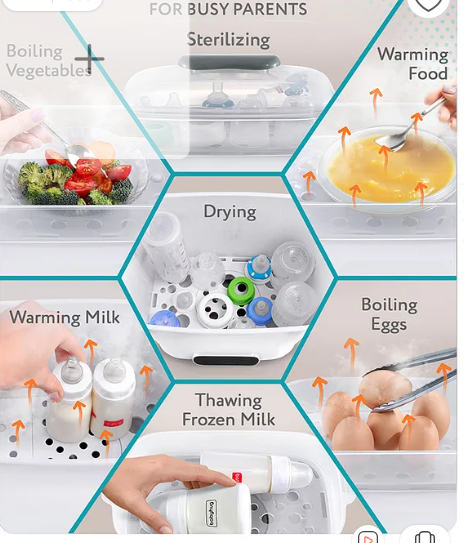 Babyhug 7 in 1 Sterilizer Warmer Cum Dryer - White| Milk & Food Warming| Egg Boiler| Auto Cut-off| Boil Veggies| Thaw Frozen Milk| Kills 99.9% Germs| Compartment for Accessories| Warrenty| 8 Bottles - Image 2