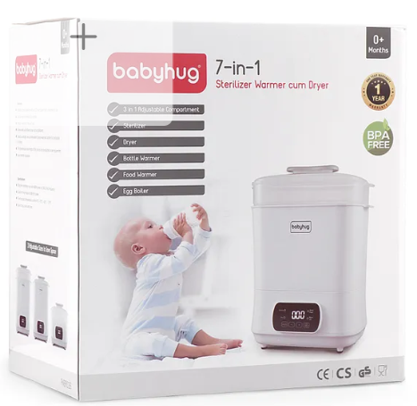 Babyhug 7 in 1 Sterilizer Warmer Cum Dryer - White| Milk & Food Warming| Egg Boiler| Auto Cut-off| Boil Veggies| Thaw Frozen Milk| Kills 99.9% Germs| Compartment for Accessories| Warrenty| 8 Bottles - Image 3