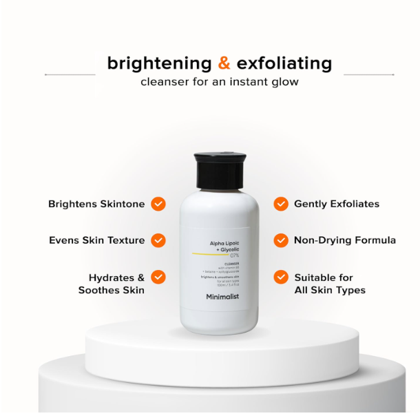 Minimalist 7% ALA + Glycolic Brightening Face Wash | Cleanser with ALA For Glowing Skin, AHA for Exfoliation and Vitamin B5 For Hydration | Sulphate-free | Fragrance-free | For Women & Men | 50 ml - Image 2