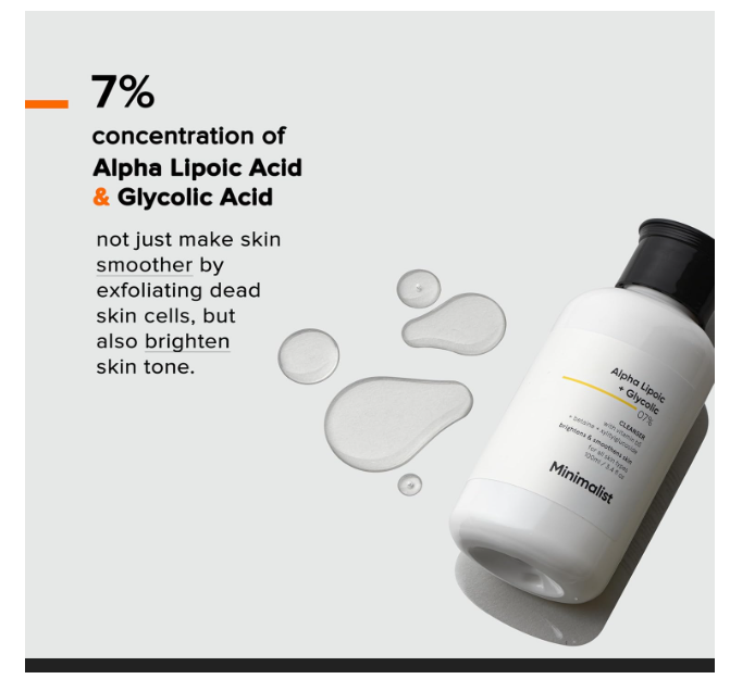 Minimalist 7% ALA + Glycolic Brightening Face Wash | Cleanser with ALA For Glowing Skin, AHA for Exfoliation and Vitamin B5 For Hydration | Sulphate-free | Fragrance-free | For Women & Men | 50 ml - Image 3