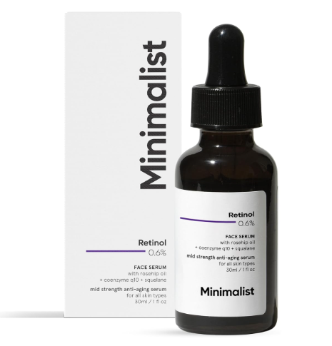 Minimalist Retinol 0.6% Mid-Strength Anti Aging Face Serum For Unisex, Reduces Fine Lines & Wrinkles, Medium Strength Retinol Formula (Pack Of 1)