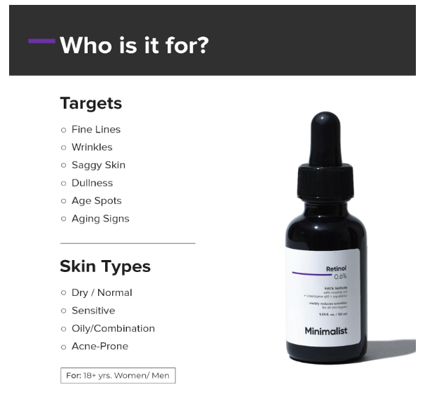 Minimalist Retinol 0.6% Mid-Strength Anti Aging Face Serum For Unisex, Reduces Fine Lines & Wrinkles, Medium Strength Retinol Formula (Pack Of 1) - Image 2
