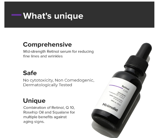 Minimalist Retinol 0.6% Mid-Strength Anti Aging Face Serum For Unisex, Reduces Fine Lines & Wrinkles, Medium Strength Retinol Formula (Pack Of 1) - Image 3