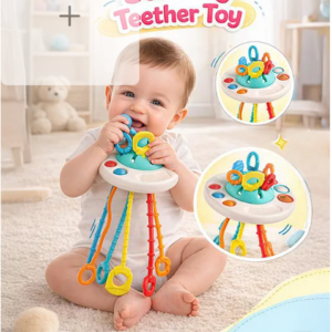 Babyhug Little Explorer UFO Teether Toy| Sensory Pull-String Teething Toy | BPA-Free Soft Silicone | Development & Hand-Eye Coordination | Paediatrician Approved|  BIS Certified