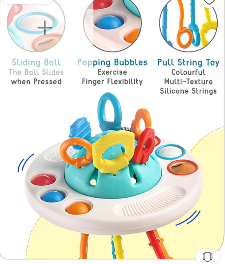 Babyhug Little Explorer UFO Teether Toy| Sensory Pull-String Teething Toy | BPA-Free Soft Silicone | Development & Hand-Eye Coordination | Paediatrician Approved| BIS Certified - Image 2