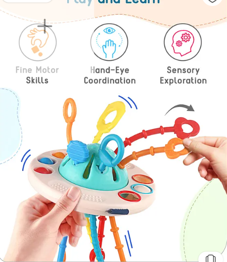 Babyhug Little Explorer UFO Teether Toy| Sensory Pull-String Teething Toy | BPA-Free Soft Silicone | Development & Hand-Eye Coordination | Paediatrician Approved| BIS Certified - Image 4