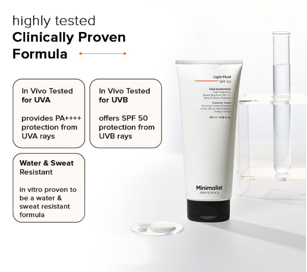 Minimalist Light Fluid Sunscreen SPF 50 for Oily Skin (PA++++) | Clinically Tested in US| No White Cast | Broad Spectrum | Lightweight, Water & Sweat Resistant | For Women & Men | 100ml - Image 3