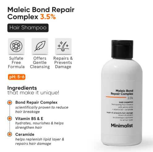 Minimalist Maleic Bond Repair Complex Shampoo & Conditioner Combo (Hair Shampoo & Mask) | Hair Care Kit | For Damaged, Dull and Dry Hair | For Women & Men - Image 3