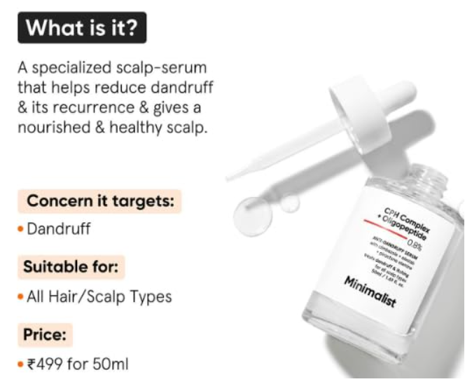 Minimalist Anti-Dandruff Hair Serum for Scalp | Pre Shampoo Treatment with CPH Complex & Oligopeptide 0.8% | With Elestab Advanced Anti Dandruff Molecule | For Women & Men | 50ml - Image 2