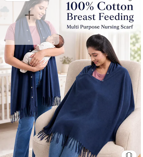 Babyhug 100% Cotton Breast Feeding Multi Purpose Nursing Scarf- Navy Blue