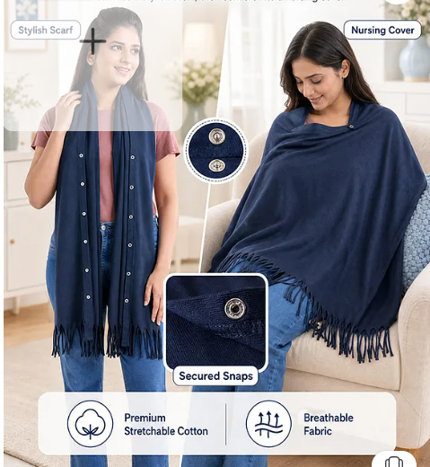 Babyhug 100% Cotton Breast Feeding Multi Purpose Nursing Scarf- Navy Blue - Image 2