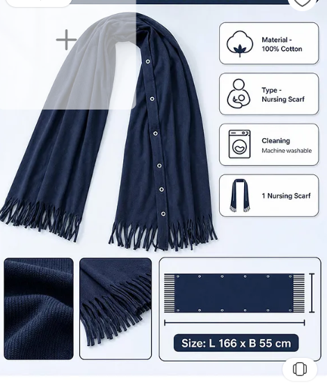 Babyhug 100% Cotton Breast Feeding Multi Purpose Nursing Scarf- Navy Blue - Image 3