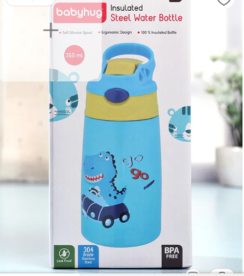 Babyhug Stainless Steel Insulated Sipper Bottle Dino Print Blue - 350 ml| Soft Silicon Spout| 304 Grade SS| Hygienic Flip Cap| Stylish Handle| Odar Free - Image 4
