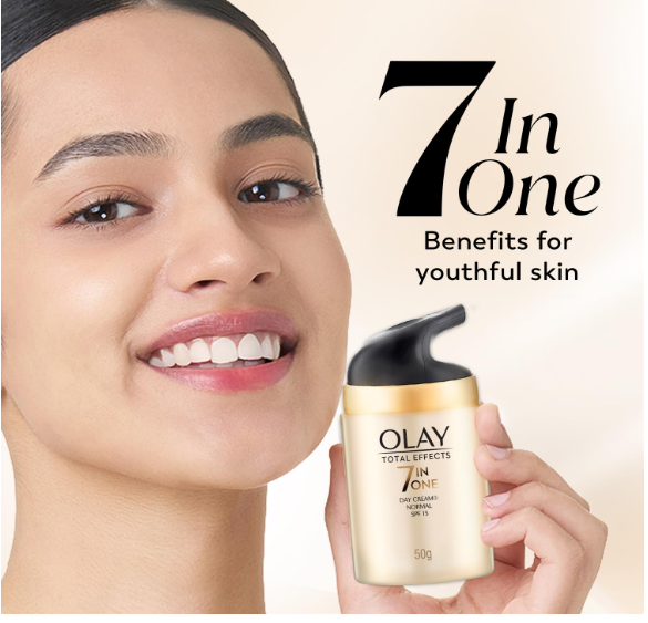 Olay Total Effects Day Cream |with Vitamin B5, Niacinamide, Green Tea, SPF 15 |Fights 7 signs of ageing for glowing, hydrated and younger looking skin with UV protection |Suitable for Normal, Dry, Oily & Combination skin |50 gm - Image 2
