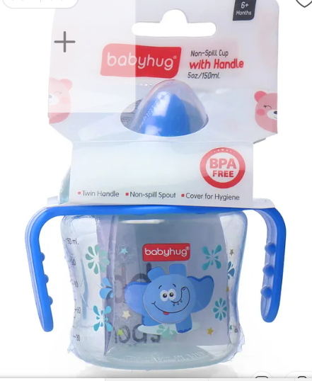 Babyhug Hard Spout Non Spill Sipper Cup With Handle Dark Blue - 150 ml - Image 2