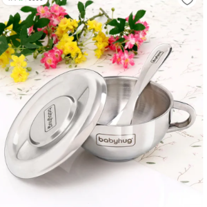 Babyhug Double Wall Stainless Steel Feeding Bowl Set with Spoon