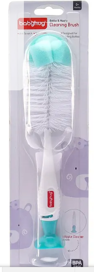 Babyhug Premium Bottle & Nipple Cleaning Brushes| Sponge Tip| Scratch Resistant| Vacuum Base for Upright Sorage| for all Standard & Wide Neck Bottles| Anti-slip Handle| 360° Cleaning