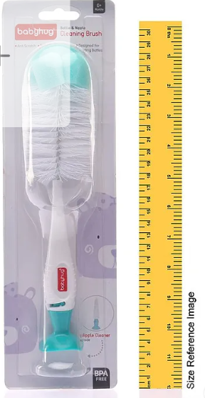 Babyhug Premium Bottle & Nipple Cleaning Brushes| Sponge Tip| Scratch Resistant| Vacuum Base for Upright Sorage| for all Standard & Wide Neck Bottles| Anti-slip Handle| 360° Cleaning - Image 3
