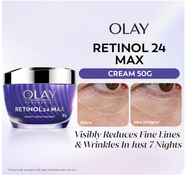 Olay Retinol24 Max Night Cream l Visibly Reduces Fine Lines in 7 Nights | Max Repair, Max Hydration l No Redness or Irritation | Fragrance Free l Normal, Oily, Dry and Combination Skin l 50g - Image 2