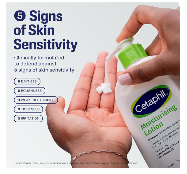 Cetaphil Moisturising Lotion 118 ml for Dry to Normal & Sensitive Skin | 48H Hydration with Niacinamide, Panthenol & Glycerin | Fragrance-Free, Non-Greasy, Dermatologist Recommended, For Face and Body - Image 4