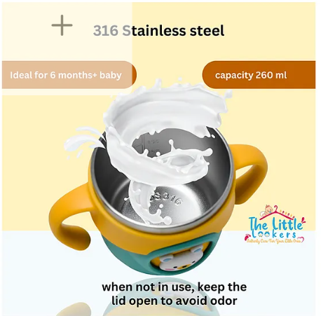 The little lookers Stainless Steel Sipper Bottle/Sippy Cup for Babies/Kids | Heat-Sensitive Nozzle Indicator | Spill-Resistant | Sipper with Straw | BPA-Free | Easy Grip Cup (Green- 260ml) - Image 2