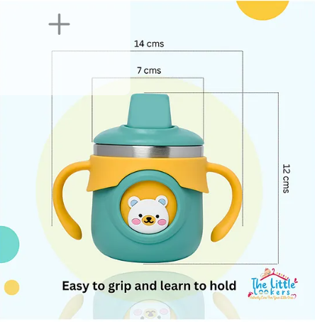 The little lookers Stainless Steel Sipper Bottle/Sippy Cup for Babies/Kids | Heat-Sensitive Nozzle Indicator | Spill-Resistant | Sipper with Straw | BPA-Free | Easy Grip Cup (Green- 260ml) - Image 3