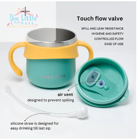 The little lookers Stainless Steel Sipper Bottle/Sippy Cup for Babies/Kids | Heat-Sensitive Nozzle Indicator | Spill-Resistant | Sipper with Straw | BPA-Free | Easy Grip Cup (Green- 260ml) - Image 5