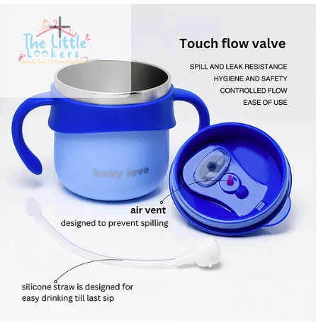 The little lookers THE LITTLE LOOKERS Stainless Steel Insulated Hot & Cold Sipper Bottle Double Wall & Vacuuming Sipper Cups with Straw 260 ml - Royal Blue & Sky Blue - Image 4