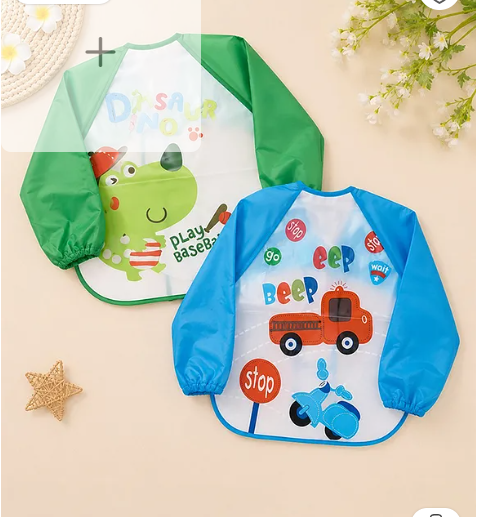 The little lookers The Little Lookers Full Sleeves Washable PVC Waterproof Bibs Pack Of 2 - Green Blue
