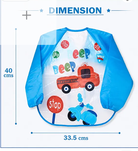 The little lookers The Little Lookers Full Sleeves Washable PVC Waterproof Bibs Pack Of 2 - Green Blue - Image 2