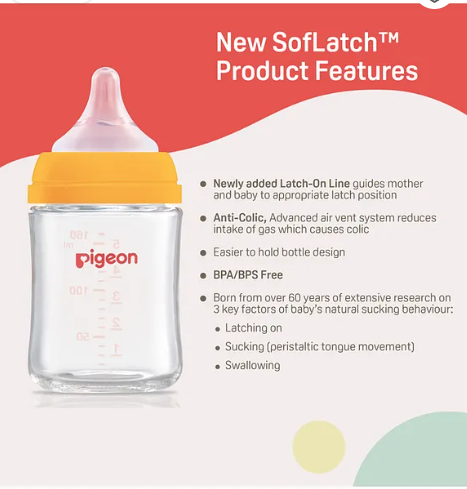 Pigeon Glass Nursing Bottle With Nipple Yellow - 160 ml - Image 2