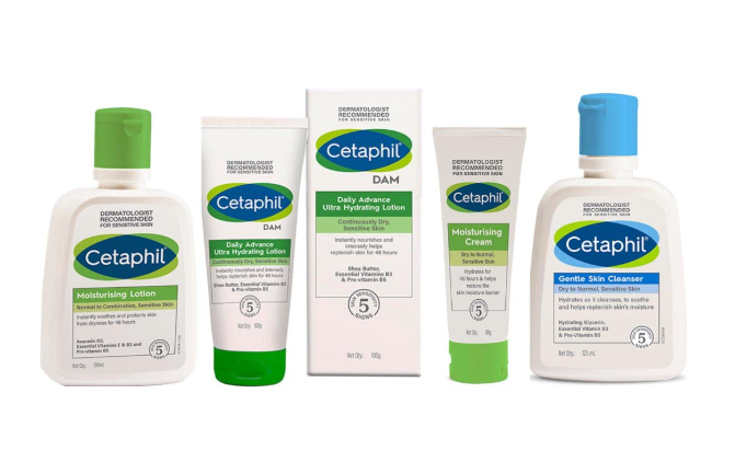 Cetaphil Moisturising Lotion 100ml, DAM 100g, Moisturising Cream 80g and Gentle Skin Cleanser 125 ml Combo