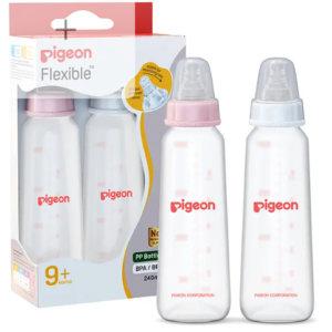 Pigeon Peristaltic Feeding Bottle with Nipple Size Large Pink White Pack of 2 - 240 ml each