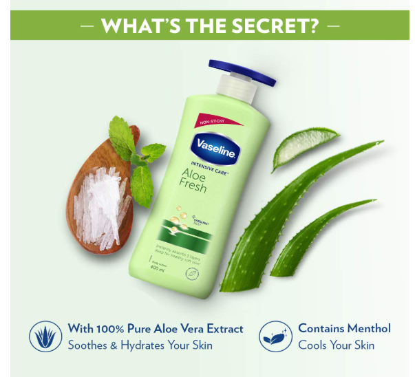 Vaseline Intensive Care Aloe Fresh Hydrating Body Lotion 400 ml, Daily Moisturizer for Dry Skin, Gives Non-Greasy, Glowing Skin - For Men & Women - Image 2