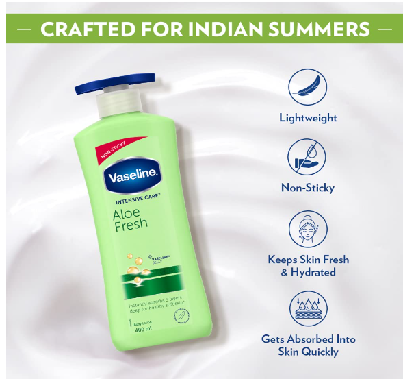 Vaseline Intensive Care Aloe Fresh Hydrating Body Lotion 400 ml, Daily Moisturizer for Dry Skin, Gives Non-Greasy, Glowing Skin - For Men & Women - Image 3