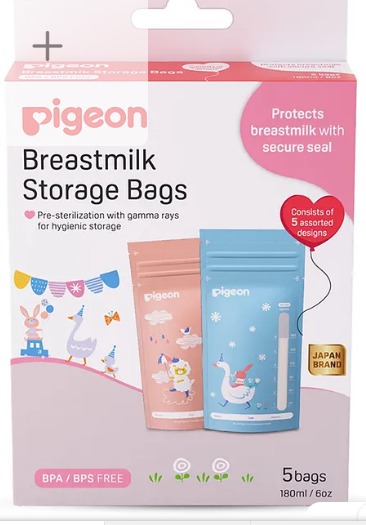 Pigeon Breast Milk Character Printed Storage Bags Pack of 5 - 180 ml
