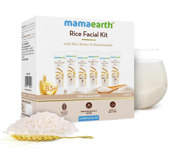 Mamaearth Rice Facial Kit With Rice Water & Niacinamide for Glass Skin - 60 g | Salon-Like Glowing Skin in 6 Easy Steps | Improves Skin Texture | Instant Glow | Suitable for all skin types