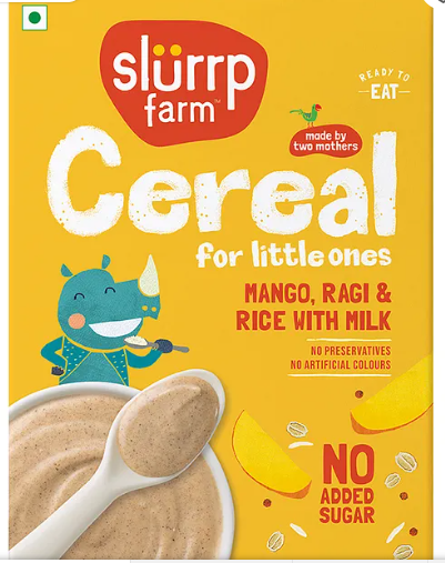 Slurrp Farm Mildly Sweetened with Date Powder, No Added Sugar Instant Cereal | Ragi, Rice and Mango with Milk | No Preservatives & No Salt | Made with Multigrain Millets, 200g