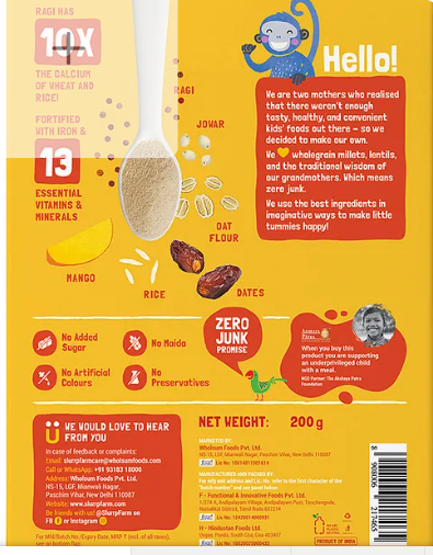 Slurrp Farm Mildly Sweetened with Date Powder, No Added Sugar Instant Cereal | Ragi, Rice and Mango with Milk | No Preservatives & No Salt | Made with Multigrain Millets, 200g - Image 3
