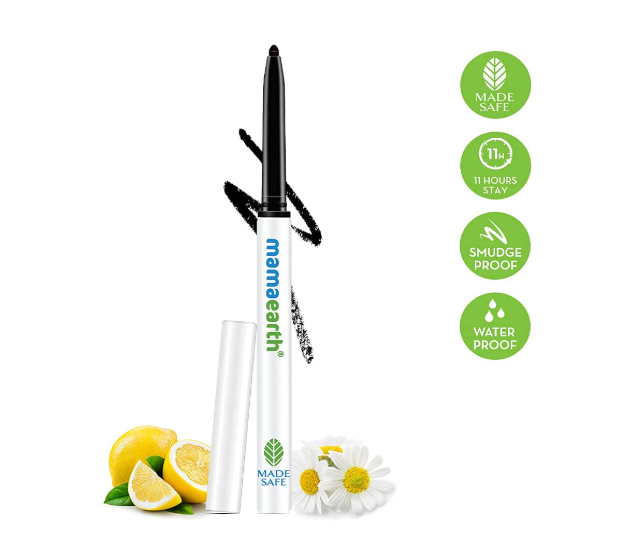 Mamaearth Long Stay Kajal Black Retractable Waterproof Pencil, With Vitamin C & Chamomile, Charcoal Black, Matte Finish - 0.35 g