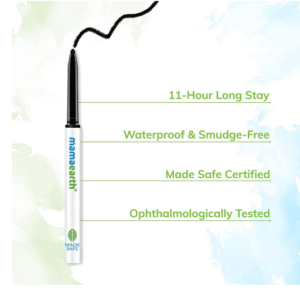 Mamaearth Long Stay Kajal Black Retractable Waterproof Pencil, With Vitamin C & Chamomile, Charcoal Black, Matte Finish - 0.35 g - Image 4