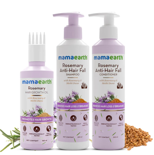 Mamaearth Rosemary Hair Fall Control Kit | Gives up to 94% Stronger Hair | Up to 93% Less Hair Fall | Made Safe Certified | For Men & Women | 650 ml