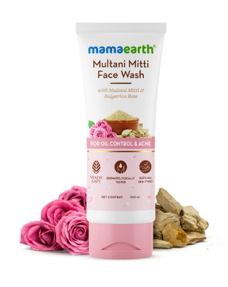 Mamaearth Multani Mitti Face Wash with Multani Mitti & Bulgarian Rose For Oil Control & Acne | Suits All Skin Types | Hydrating & Gentle | Paraben-Free | No Silicones | Sulphate-Free | For Men & Women | 100 ml