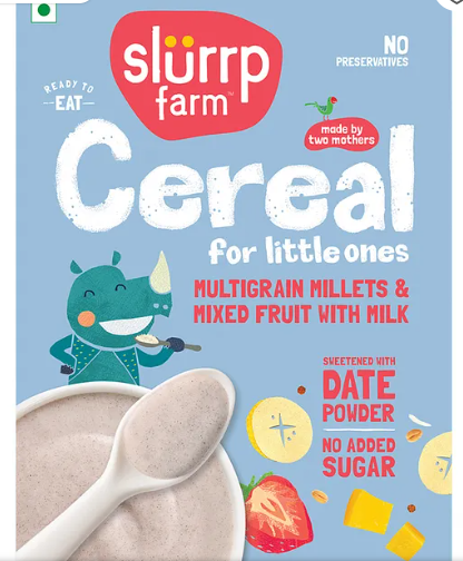 Slurrp Farm Mildly Sweetened with Jaggery Powder, No Refined Sugar | Multigrain Millets Cereal with Mixed Fruits and Rice Crispies | No Preservatives | Instant Cereal for Little Ones - 200g