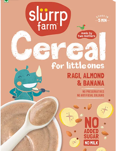 Slurrp Farm No Added Sugar, No Salt - Ragi, Almond, and Banana Cereal |100% Sprouted Ragi | Healthy Cereal | No Milk | No Preservatives, 200g