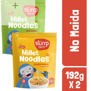 Slurrp Farm No MSG, Not Fried Hakka Noodles Classic and Mild Masala Millet Noodles, Pack of 2 - 192 gm Each